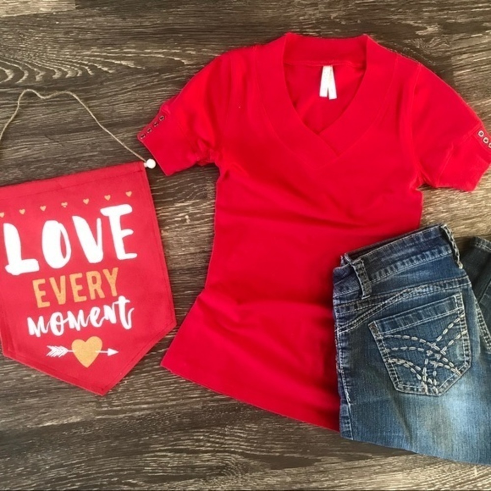 Red Button Sleeve Top- Small